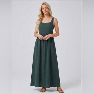 Cotton Sleeveless Tank A- Line Dress Green